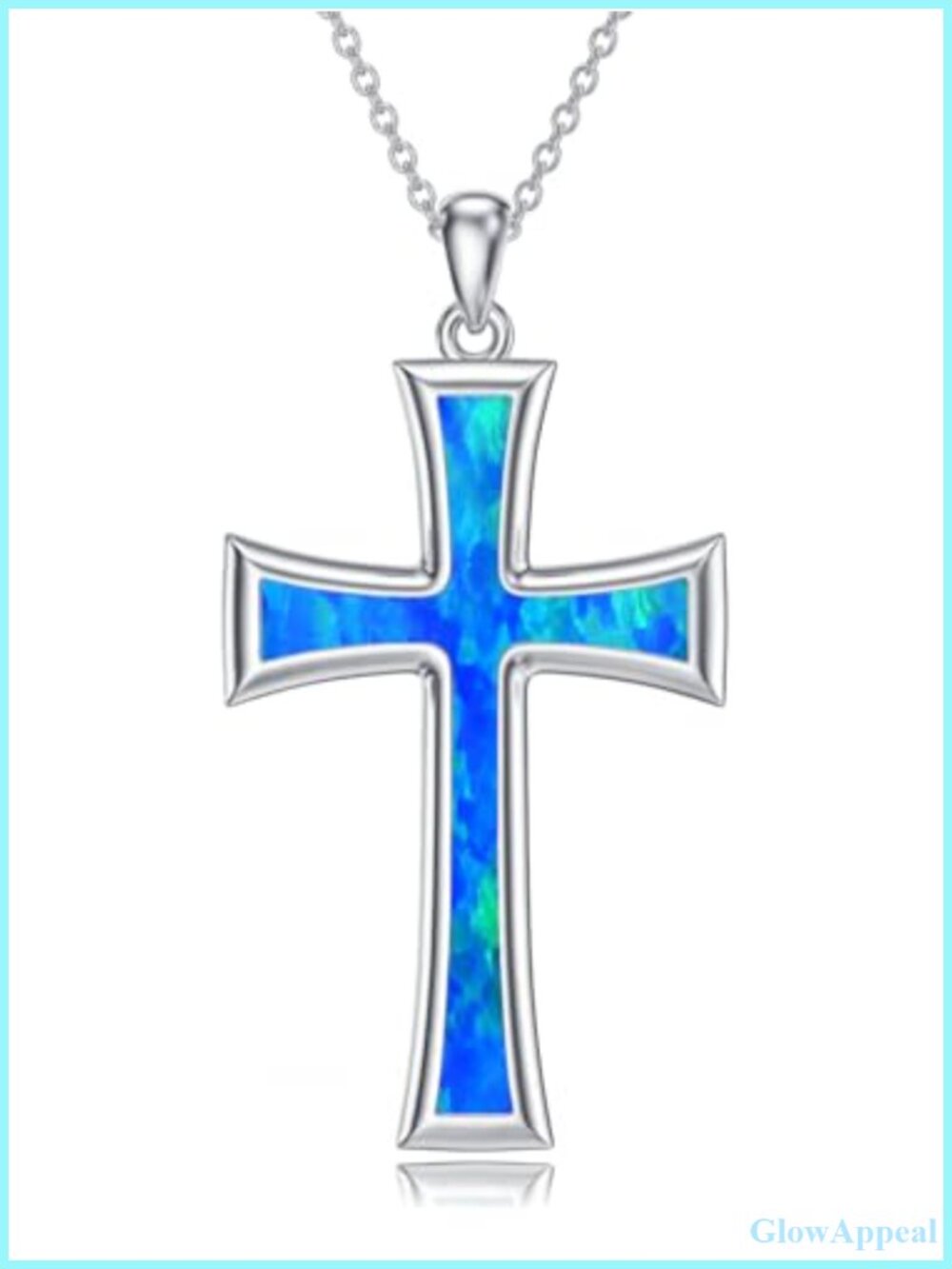925 Sterling Silver Cross Necklace Created Opal Pendant 18+2" Adjustable